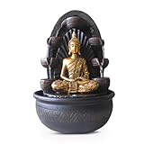 Innenbrunnen Wasserwand Kaskade Buddha Statue Abnehmbares farbenfrohes LED-Licht, Lucky Fountain mit...